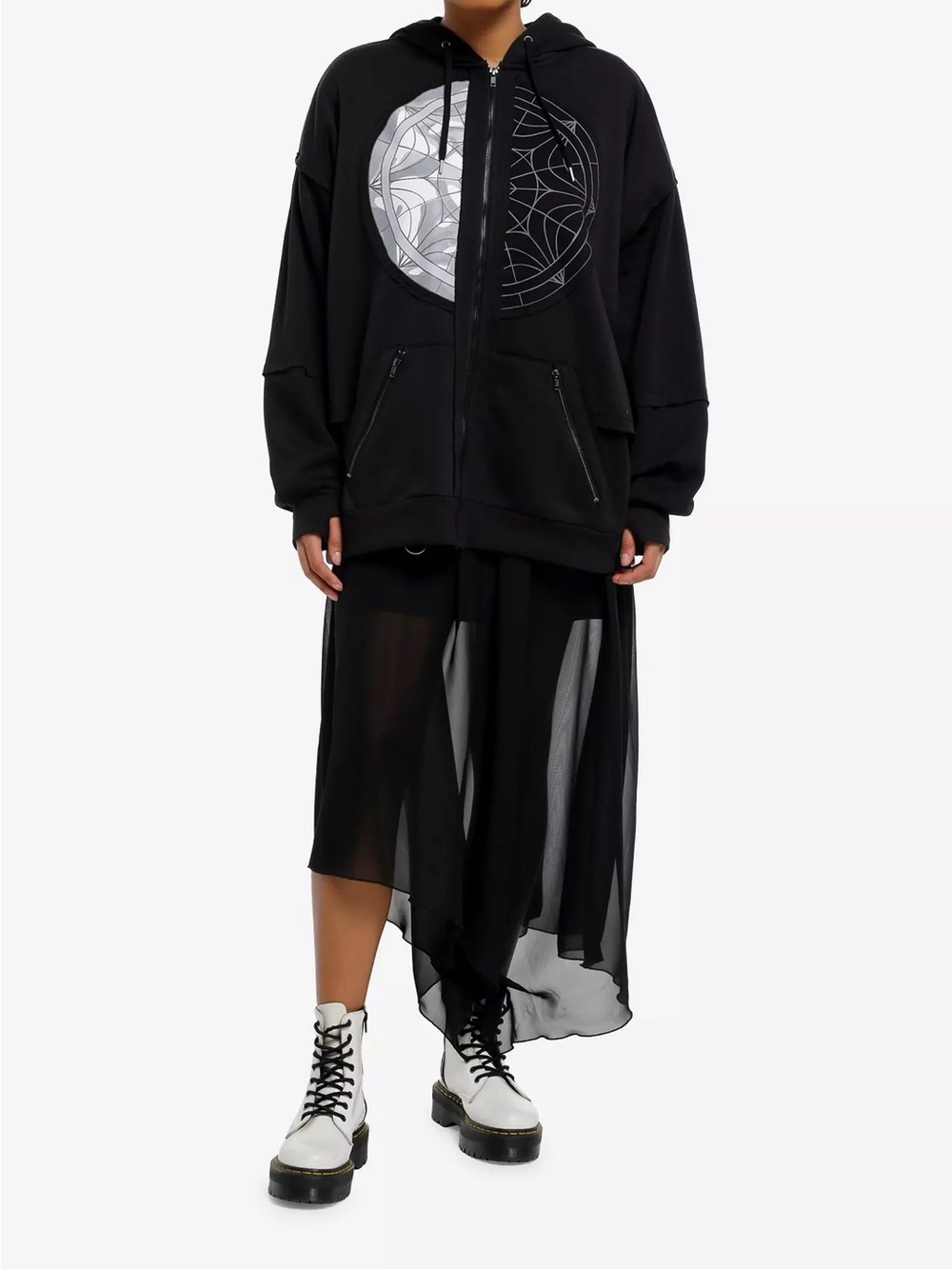 ADDAMS FAMILY Wednesday Split Window Girls Oversized Hoodie Black Size XL NEW - Picture 10 of 10